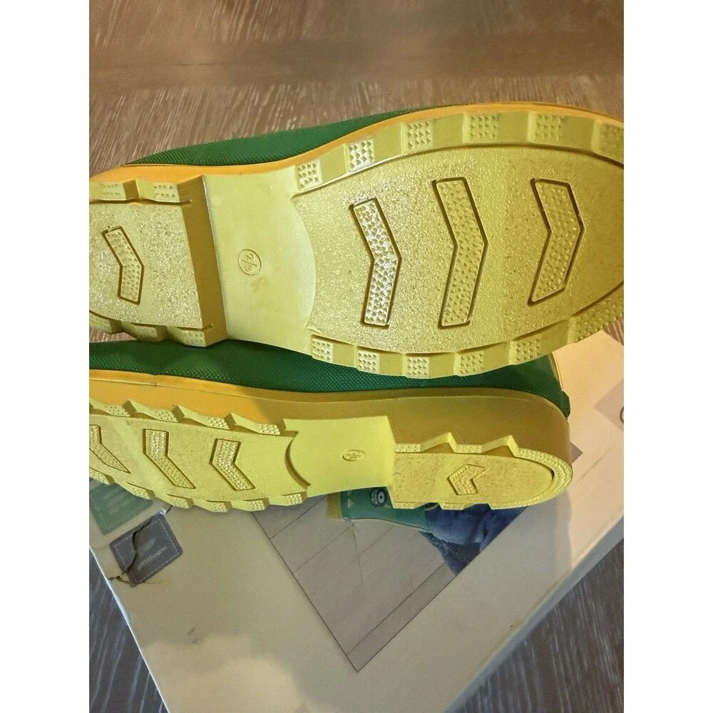 L&D Unisex Kids Green/Yellow Rubber Pull-On Rain Boots Round Toe US 2
